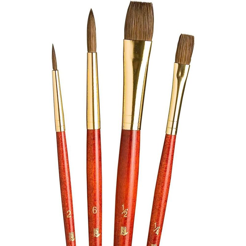 PRINCETON - Set 4 Pinceles Princeton Mango Corto Pelo Sintético Camello