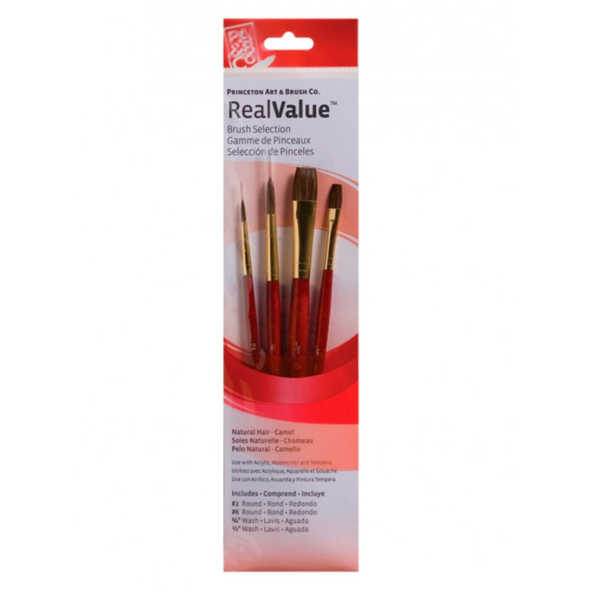 PRINCETON - Set 4 Pinceles Princeton Mango Corto Pelo Sintético Camello