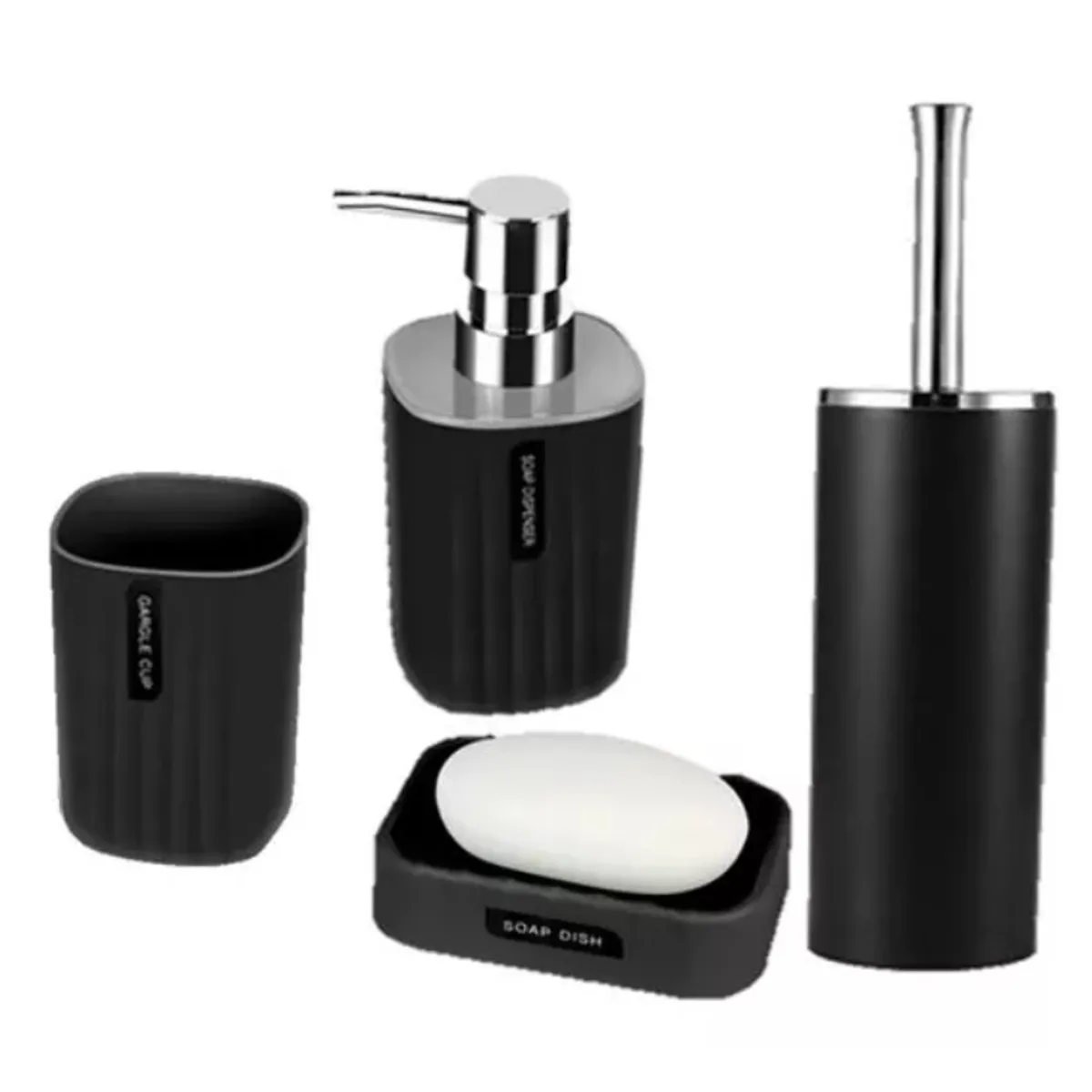 GENERICO - Set Baño 4 Piezas Taza Jabonera Dispensador Escobilla