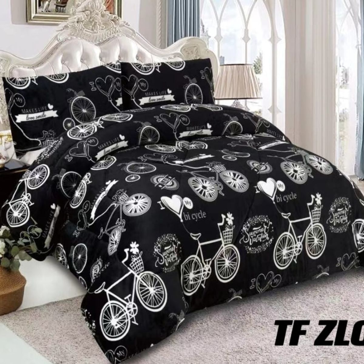 GENERICO - COBERTOR 2 PLAZA PLUSH CON CHIPORRO DE INVIERNO NEGRO BICI DN