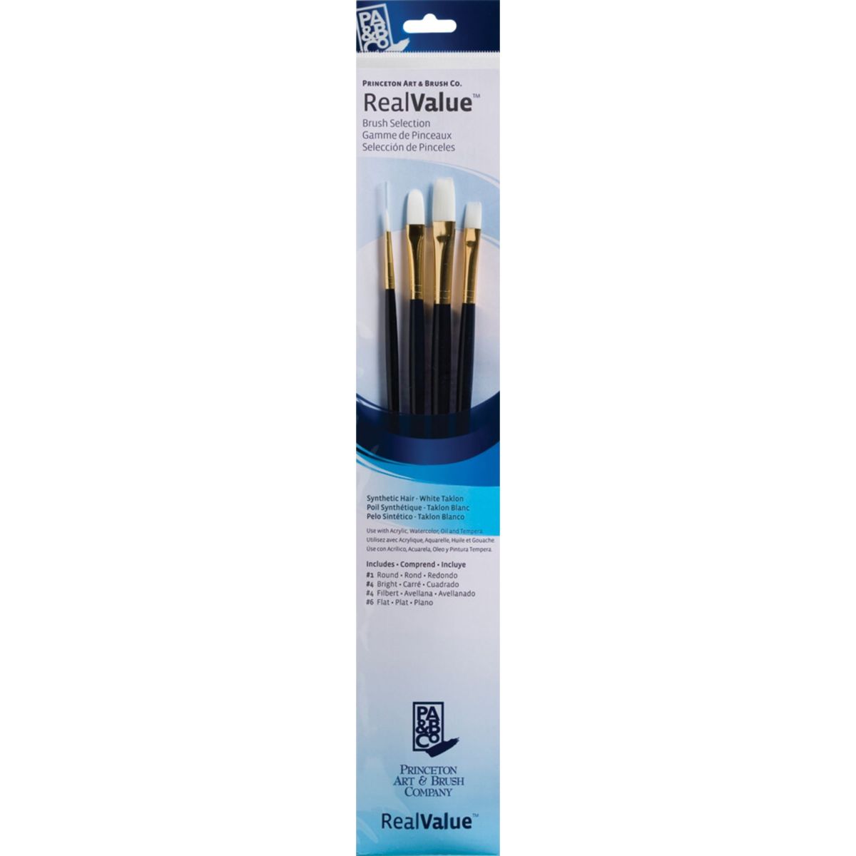 PRINCETON - Set 4 Pinceles Princeton Mango Largo Pelo Taklon Blanco