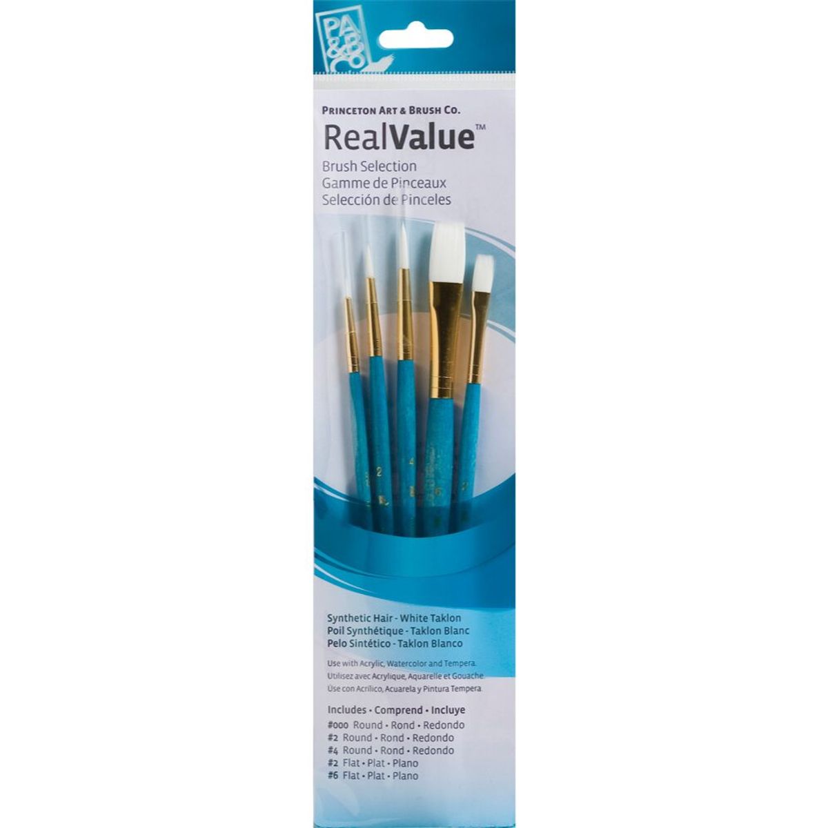 PRINCETON - Set 5 Pinceles Princeton Mango Corto Pelo Taklon Blanco
