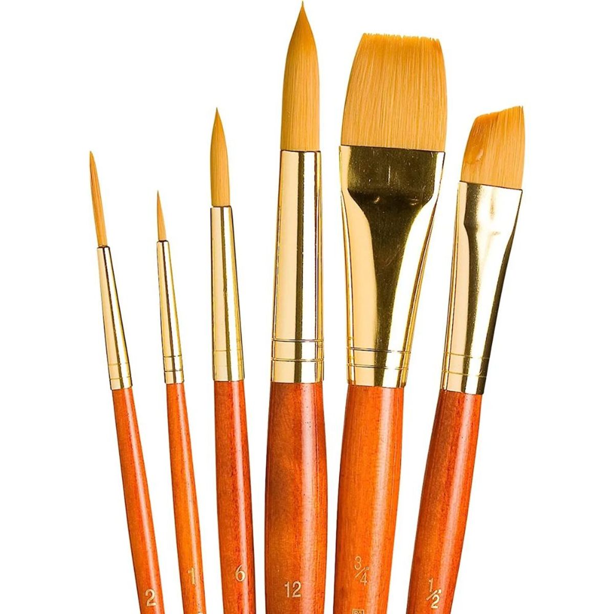 PRINCETON - Set 6 Pinceles Princeton Mango Pelo Sintético Taklon Dorado