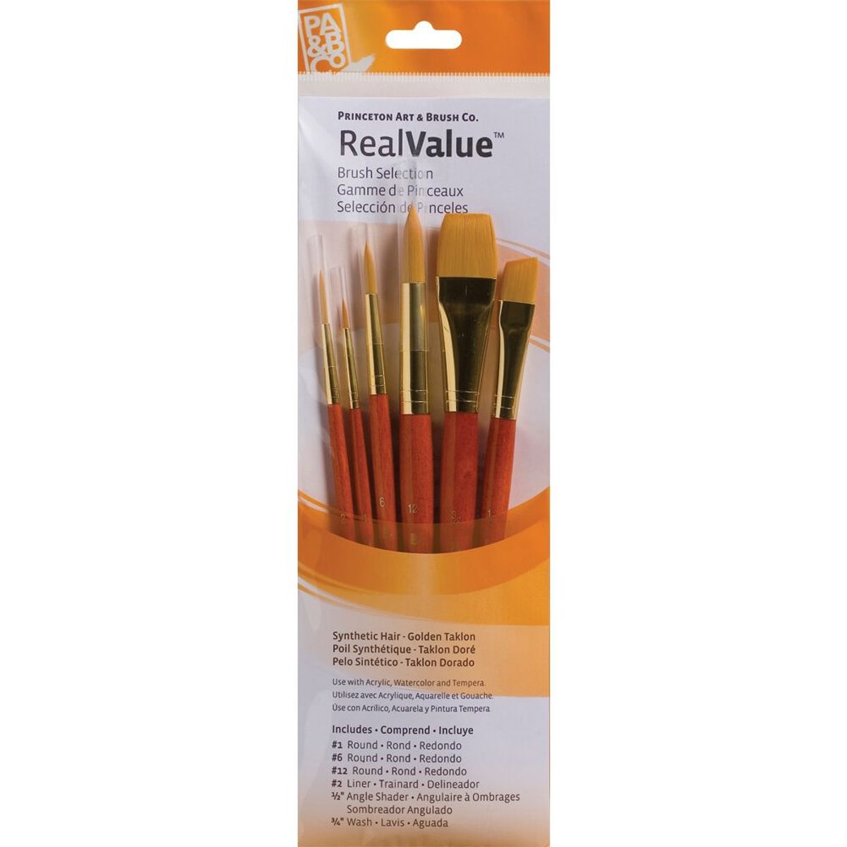 PRINCETON - Set 6 Pinceles Princeton Mango Pelo Sintético Taklon Dorado