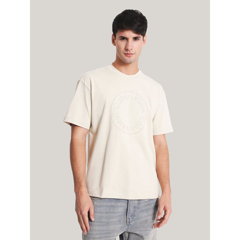 CALVIN KLEIN - Polera Embroidered Emblem Beige Calvin Klein