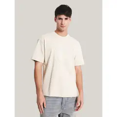 CALVIN KLEIN - Polera Embroidered Emblem Beige