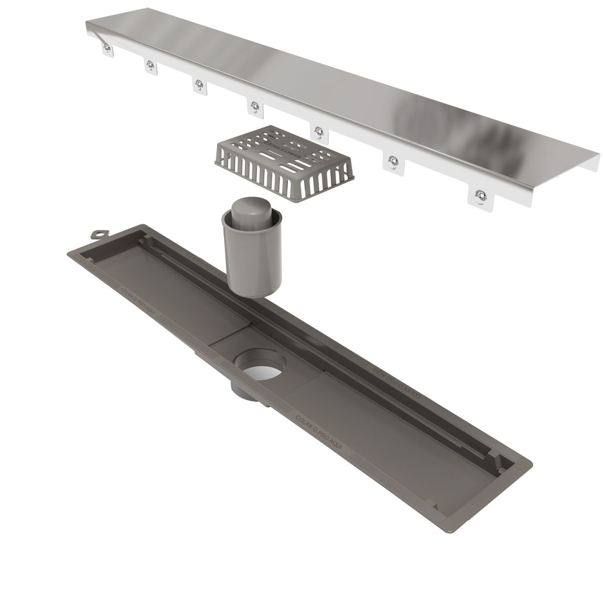 VERONA - Desague Dren, Ducha-Pvc Salida Central Tapa Pulida 50 Cm Acero Inox