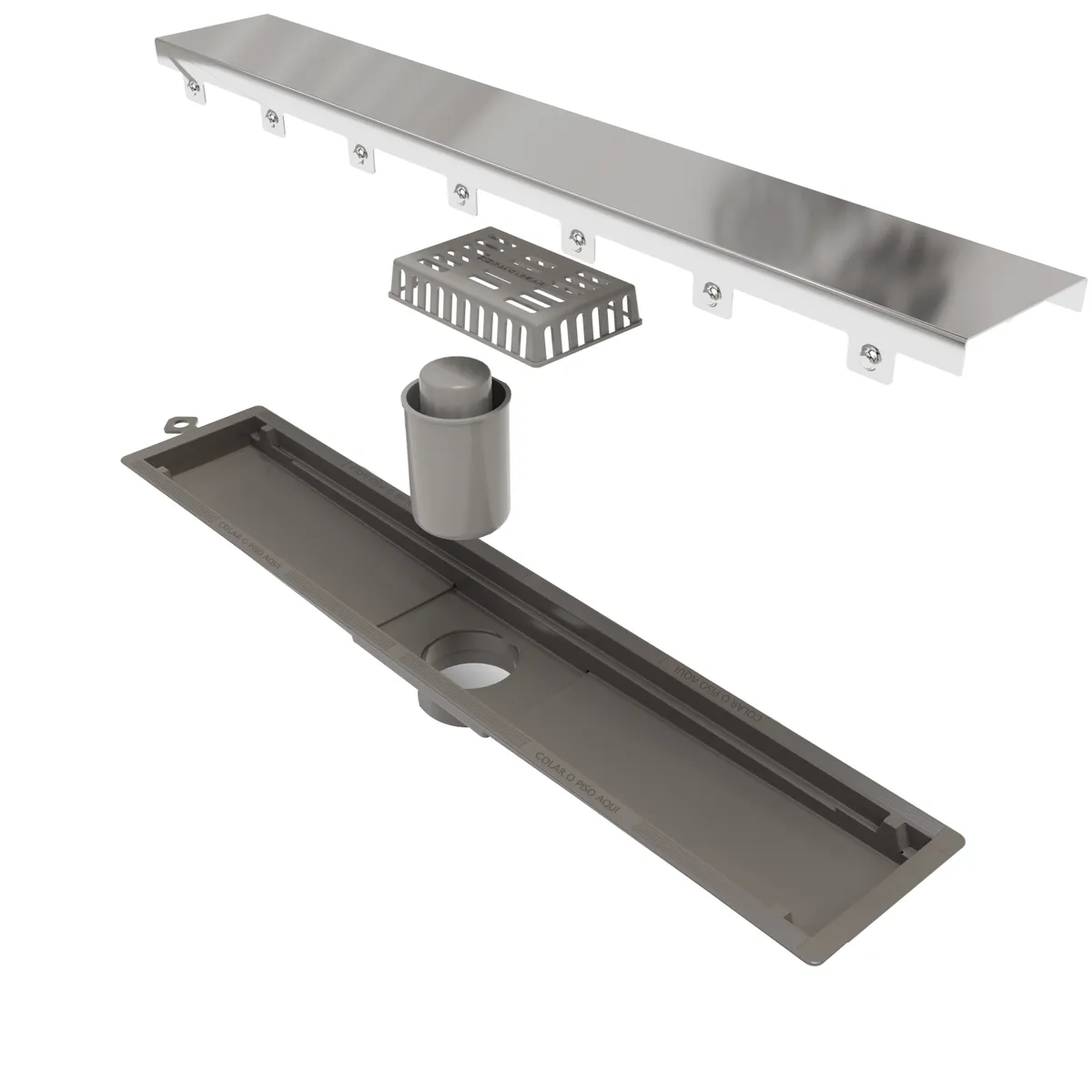 VERONA - Desague Dren, Ducha-Pvc Salida Central Tapa Pulida 50 Cm Acero Inox