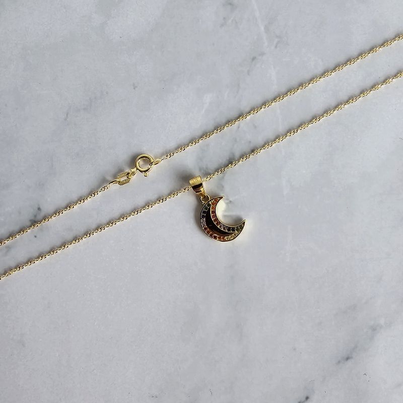 GENERICO - Collar Luna Circones Plata Fina 925 Baño De Oro 18k Mujer