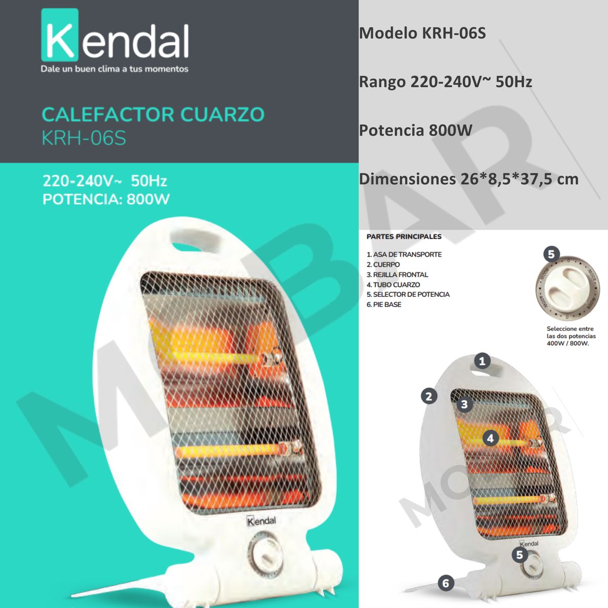 KENDAL - Calefactor Electrico Estufa Bajo Consumo Convector Kendal Krh-06s