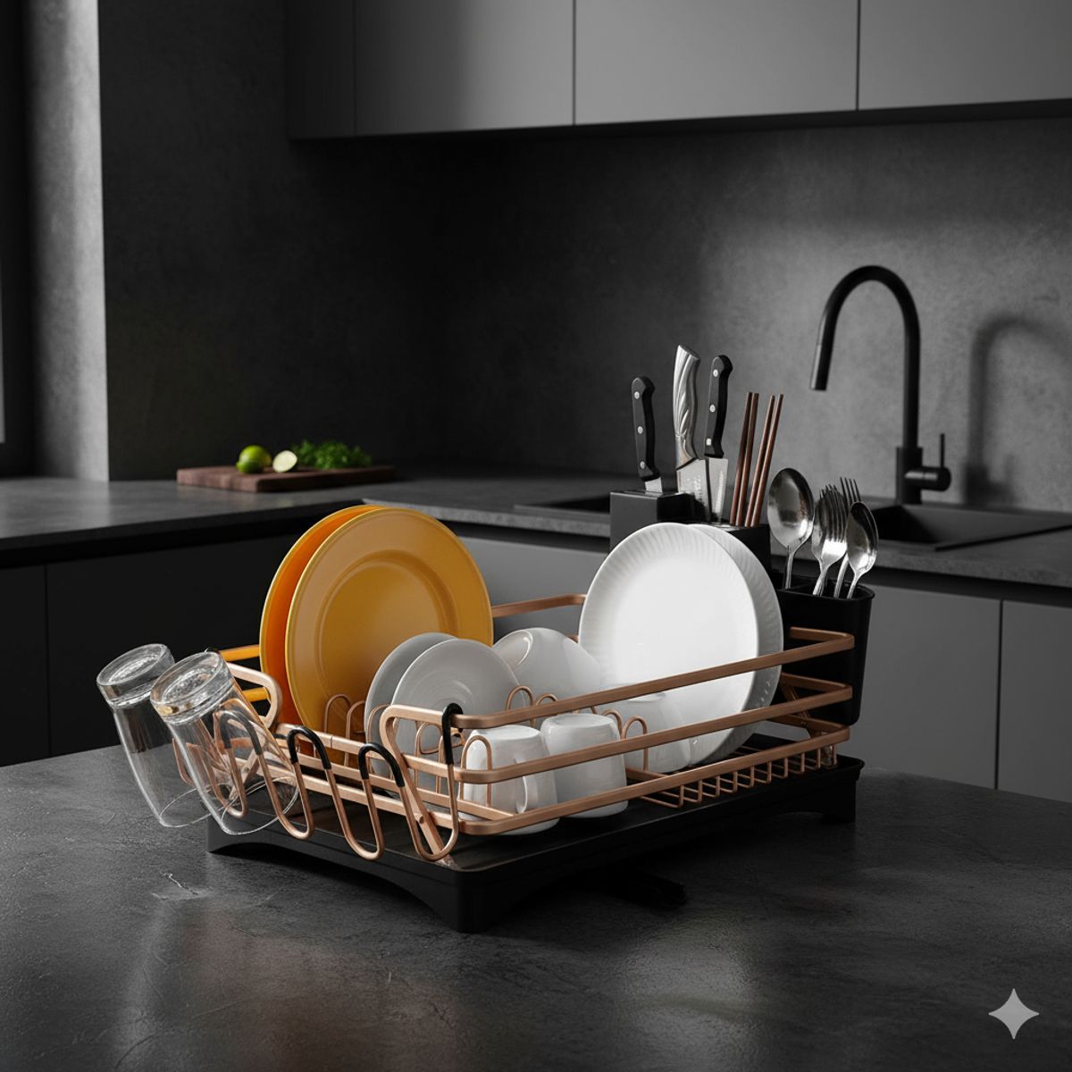 MP - Secador De Platos Platera Moderna De Aluminio Escurridor Inoxidable Con Secavasos y Cubiertero