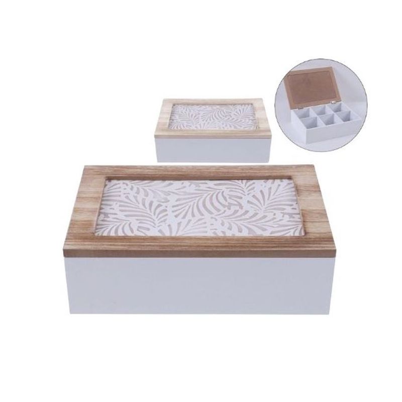 GENERICO - Caja De Té Mediana De Madera 6 Espacios Con Diseños Ramas