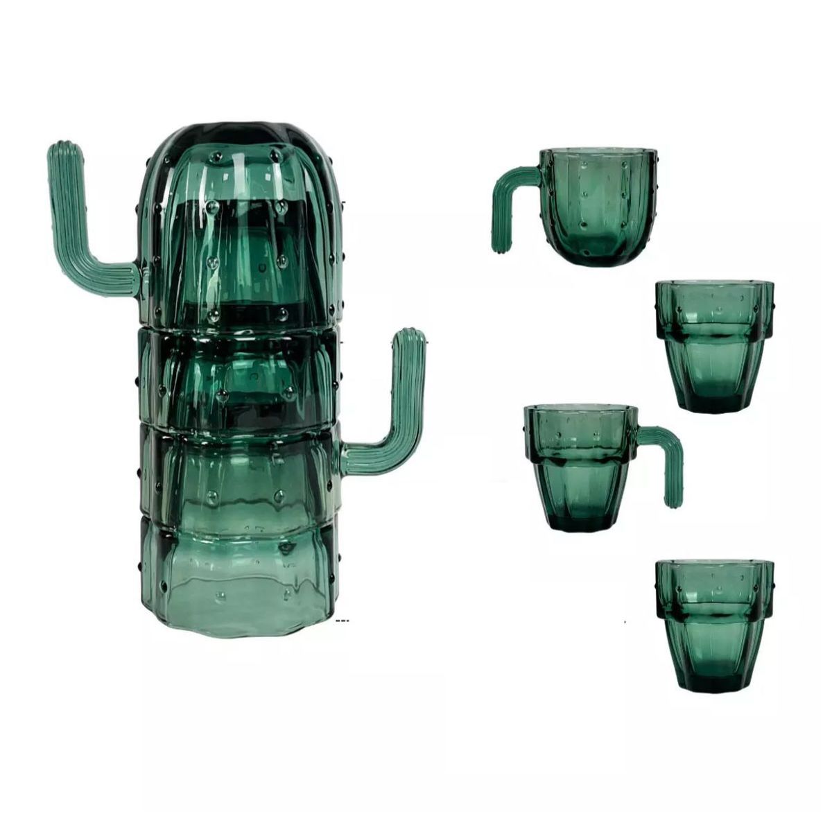 GENERICO - Pack De 4 Tazas Café Diseño Cactus Set 4 Taza