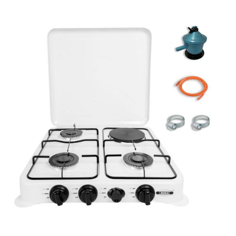 UTILISIMO - Cocina Eléctrica Y Gas 4 Platos Con Chispero + Kit Instalación