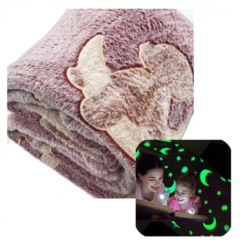 GENERICO - Frazada Sherpa 2 Plazas Manta Polar Magica Brilla Oscuridad Rojo