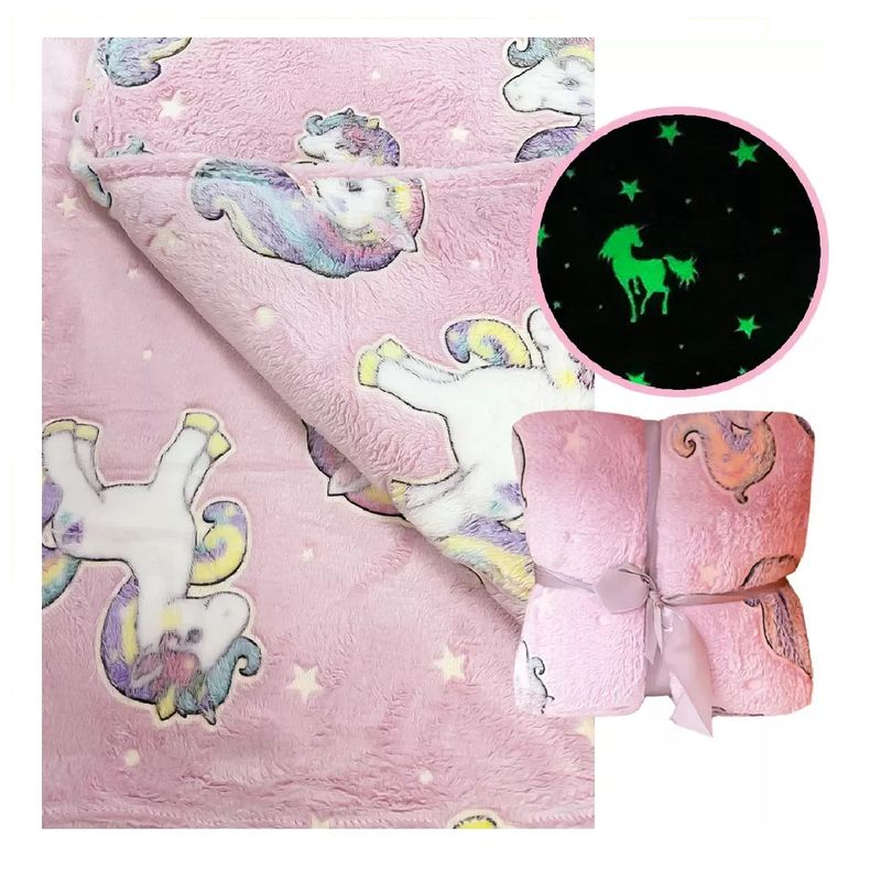 GENERICO - Frazada Sherpa 2 Plazas Manta Polar Magica Brilla Oscuridad Rosa