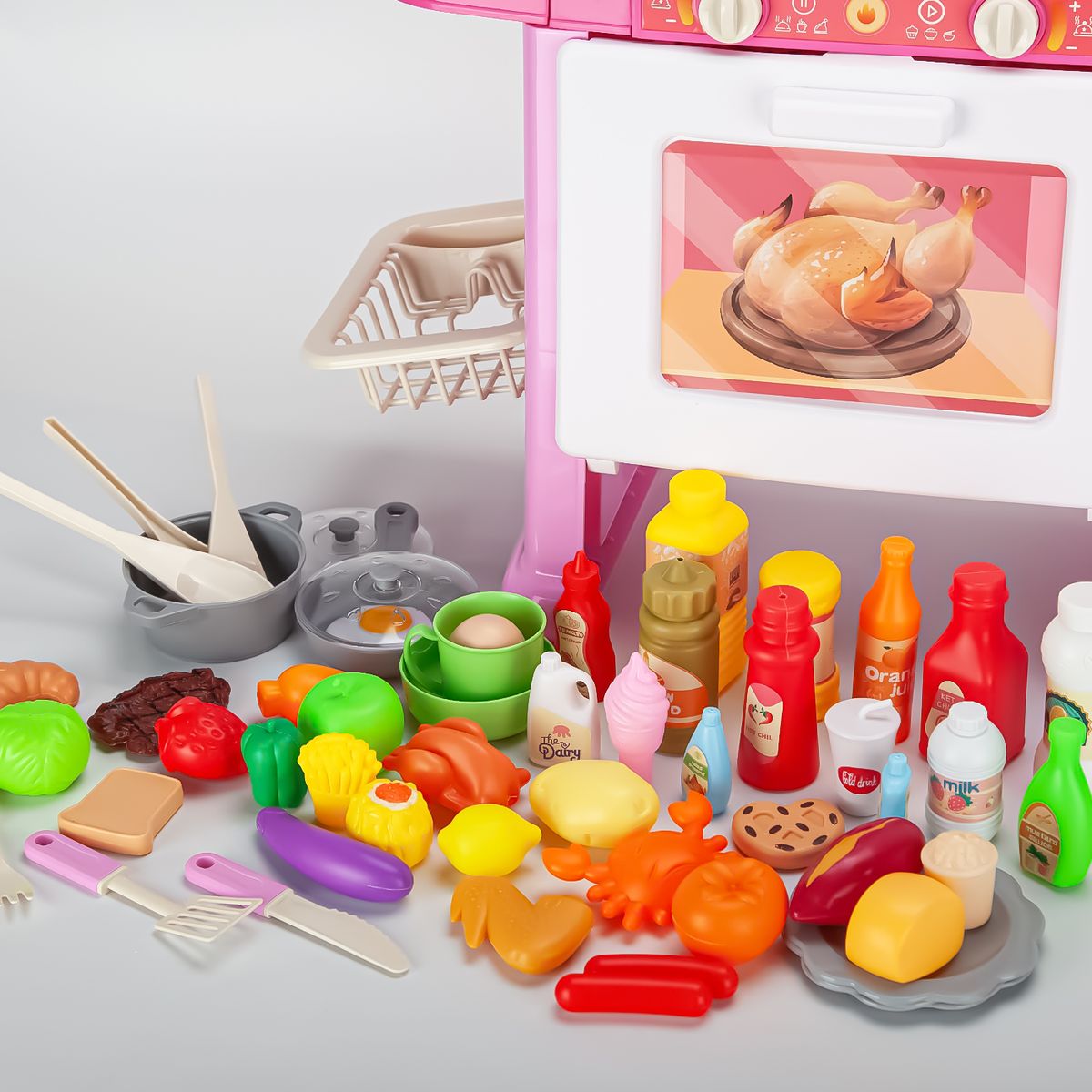 ANIKIDS - Cocina De Juguete Grande 69pcs Niños Luz Sonido 71cm Fucsia