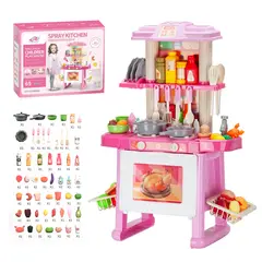 ANIKIDS - Cocina De Juguete Grande 69pcs Niños Luz Sonido 71cm Fucsia