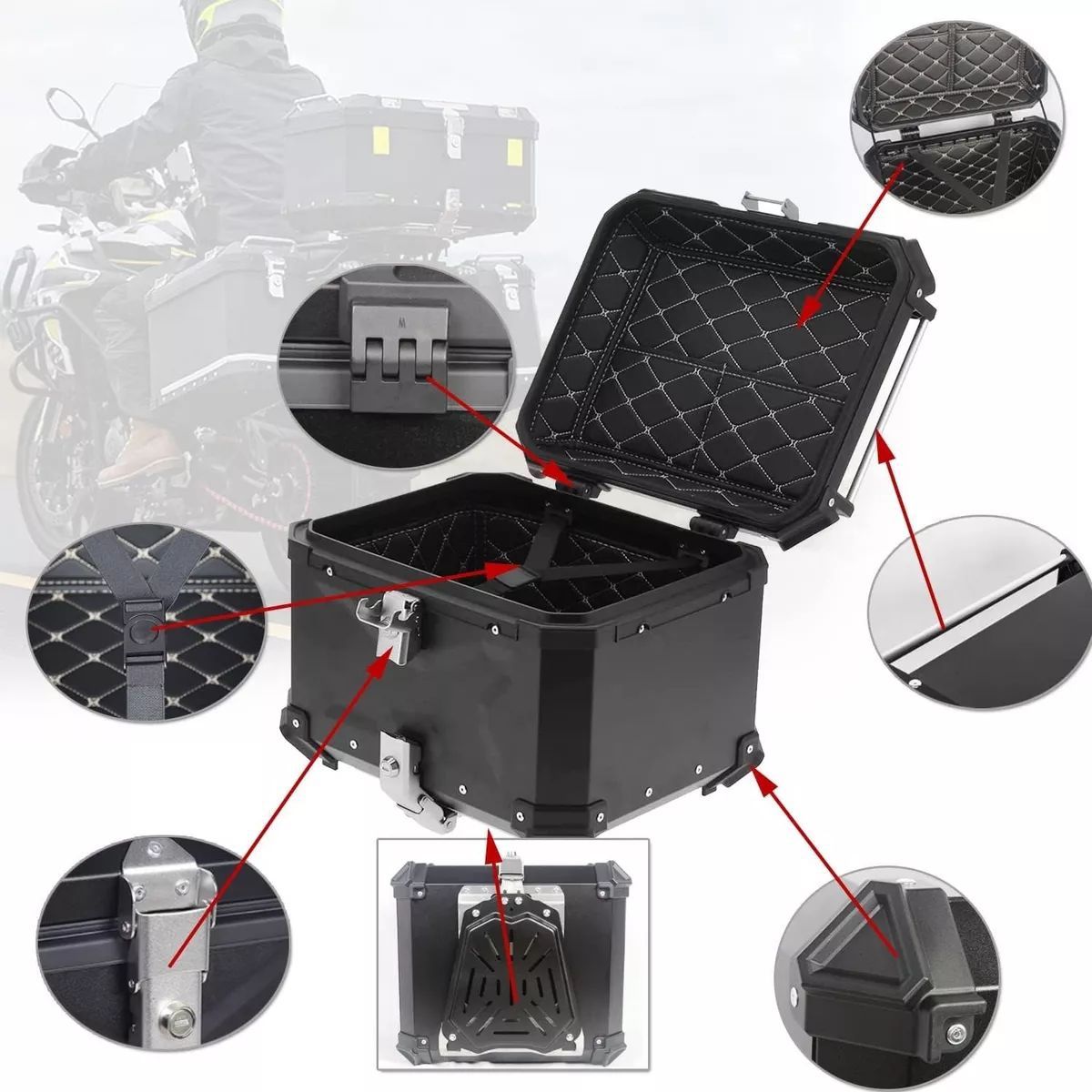 KUANGYE - Maleta Top Case Aluminio Moto 55 L, Black X-series, Nuevo!