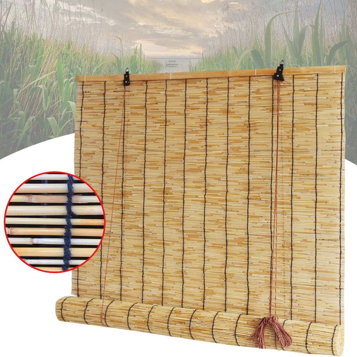 EDWINAYY - Cortina Persiana Roller Enrollable De Bambú Sombreado 1mx2m