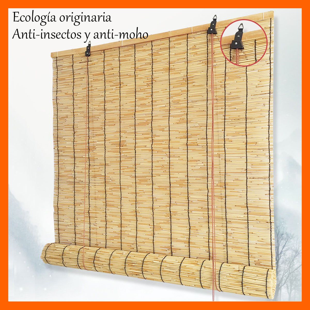 EDWINAYY - Cortina Persiana Roller Enrollable De Bambú Sombreado 1mx2m