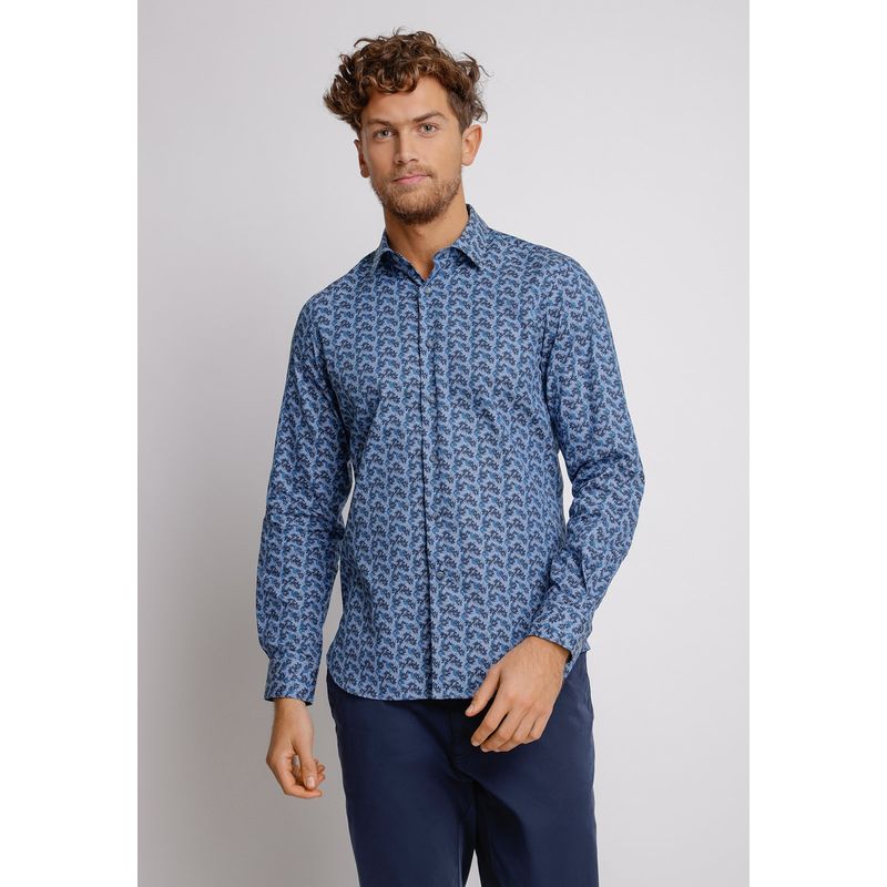 TRIAL - Camisa  hombre Casual Slim Fit Europe Algodón Índigo
