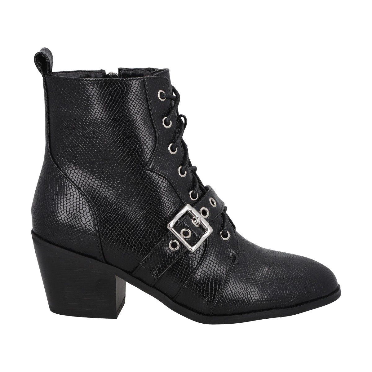 POLICE - Botin Mujer Negro Taco Medio Lezzard Police