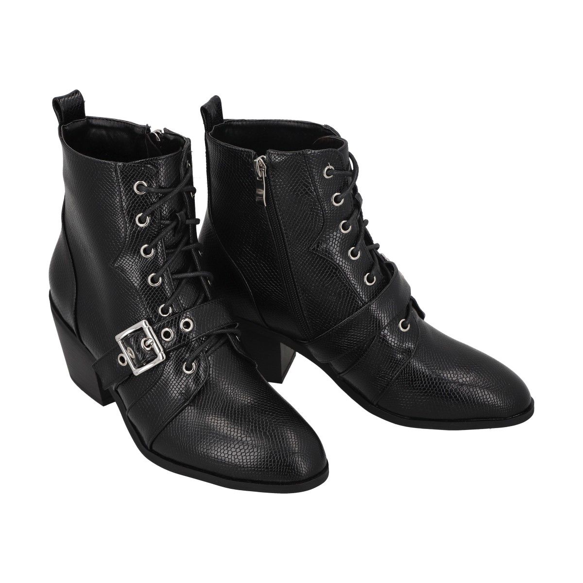 POLICE - Botin Mujer Negro Taco Medio Lezzard Police