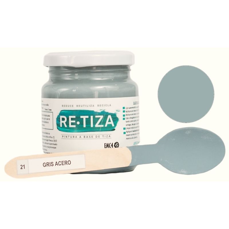 RETIZA - Pintura Tizada/Vintage GRIS ACERO 250 grs. base agua mate decorativa