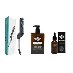 GENERICO - Cepillo Alisador Hombre + Shampoo De Barba + Aceite Barba