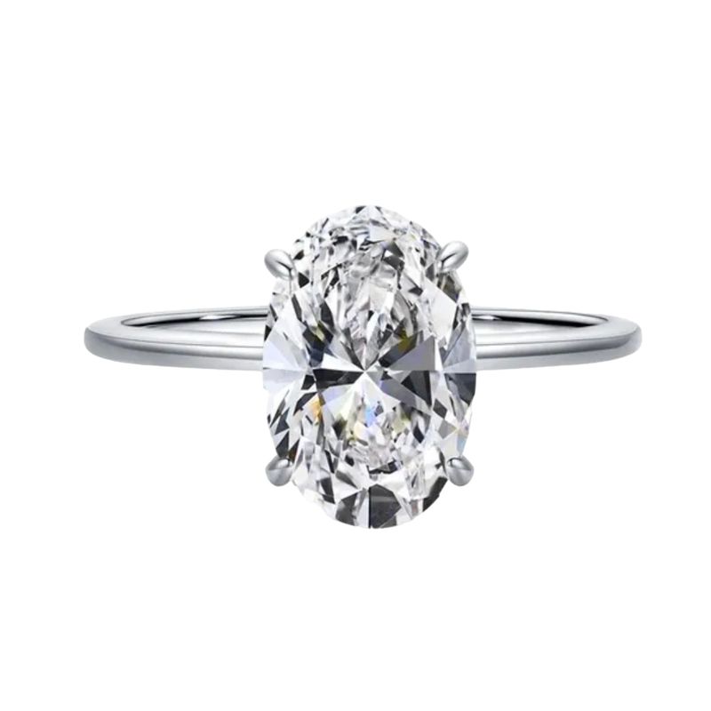 LUXURYJOYAS - Anillo Oro Blanco 18k Bañado Solitario Bodas Eterno cristal