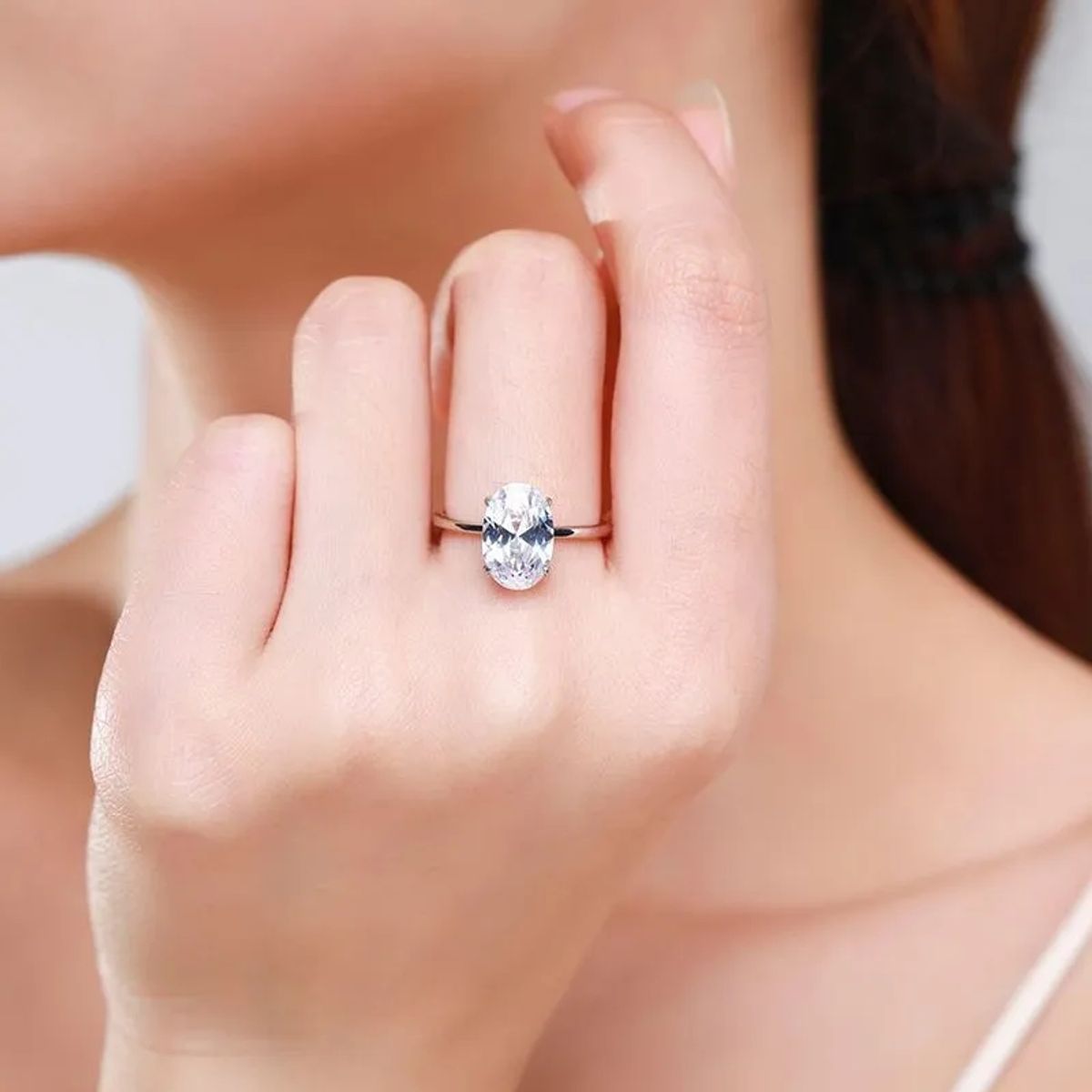 LUXURYJOYAS - Anillo Oro Blanco 18k Bañado Solitario Bodas Eterno cristal