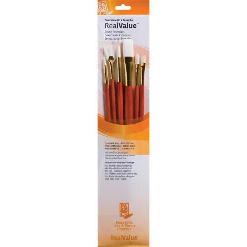 PRINCETON - Set 6 Pinceles Princeton Mango Largo Pelo Taklon Blanco