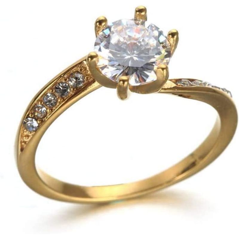 LUXURYJOYAS - Anillo Oro 18k Baño Solitario Bodas Cristales Eterno