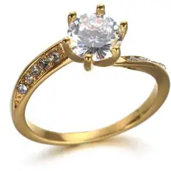 LUXURYJOYAS - Anillo Oro 18k Baño Solitario Bodas Cristales Eterno