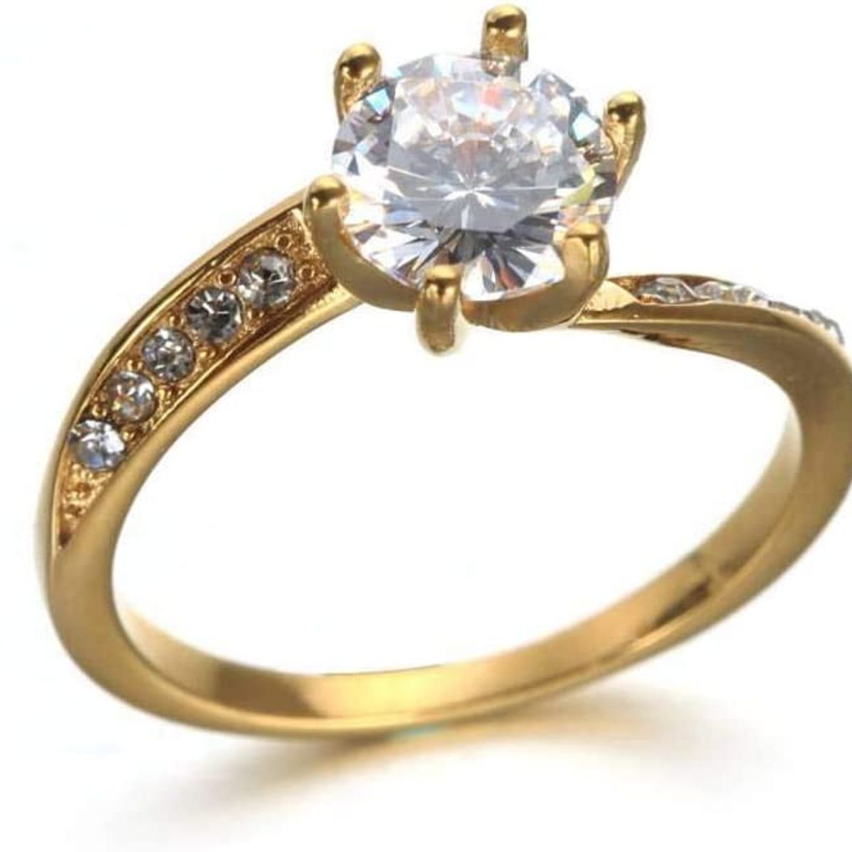 LUXURYJOYAS - Anillo Oro 18k Baño Solitario Bodas Cristales Eterno