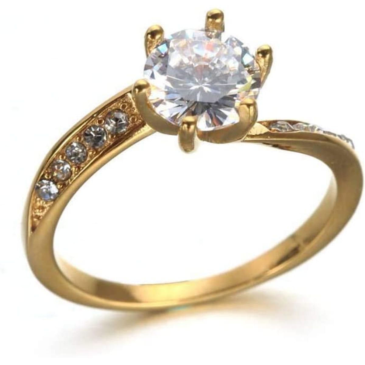 LUXURYJOYAS - Anillo Oro 18k Baño Solitario Bodas Cristales Eterno