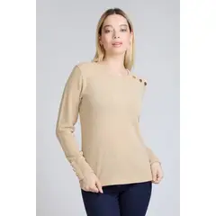 TENTATION - Polera Boton Hombro Beige