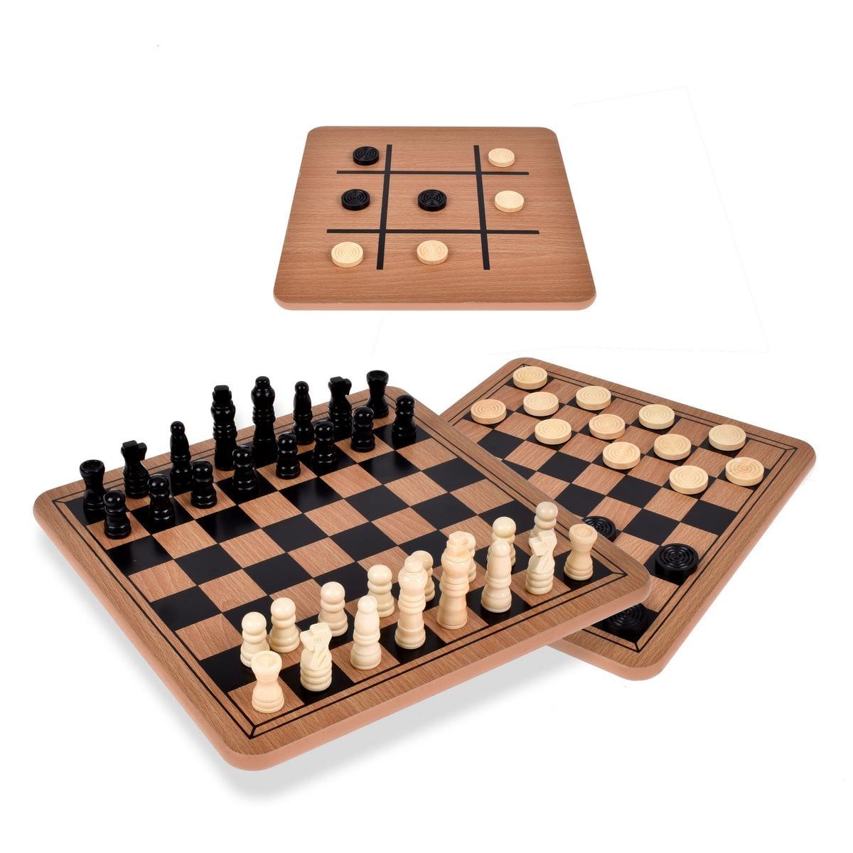 ANSALDO GAMES - Juego de mesa clásico 3 en 1 madera