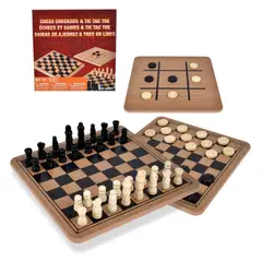 ANSALDO GAMES - Juego de mesa clásico 3 en 1 madera