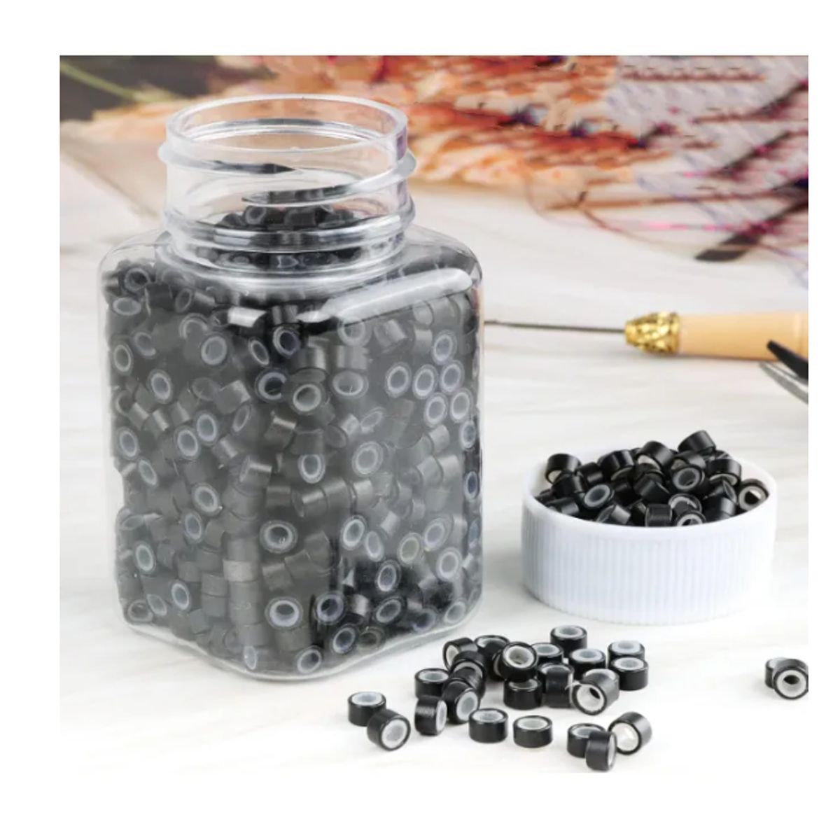 GENERICO - Set 500 Microring Para Extension De Cabello Negro #1