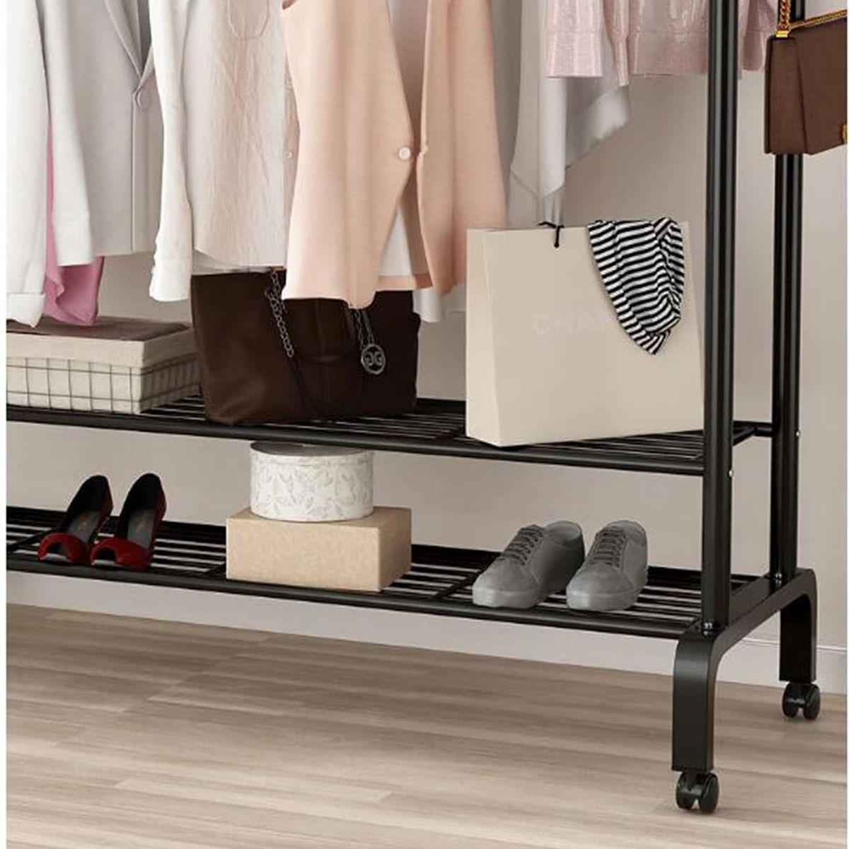 GENERICO - PERCHERO DOBLE BARRA ORGANIZADOR DE ROPA CON RUEDA