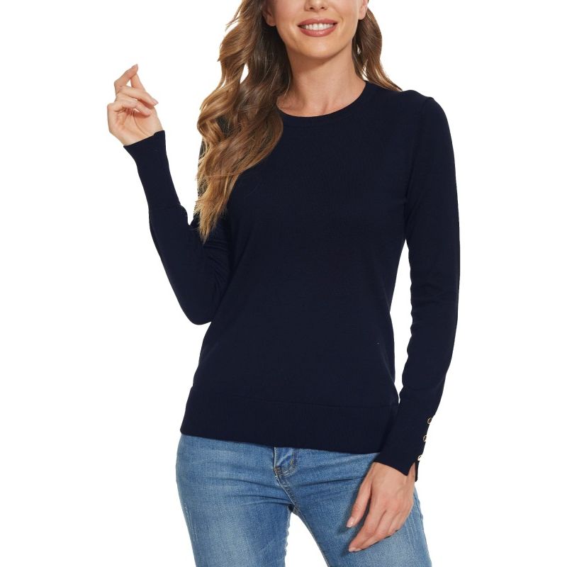 MOSS ROSE - Jersey de manga larga y cuello redondo a rayas para mujer