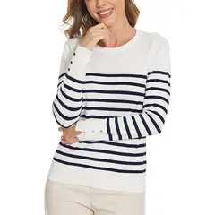 MOSS ROSE - Jersey de manga larga y cuello redondo a rayas para mujer