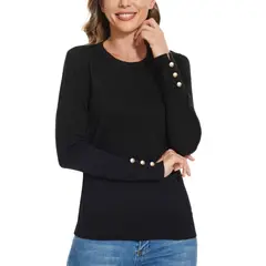MOSS ROSE - Jersey de manga larga y cuello redondo a rayas para mujer