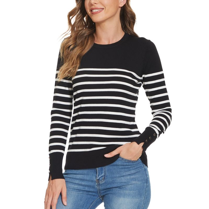 MOSS ROSE - Jersey de manga larga y cuello redondo a rayas para mujer