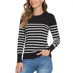 MOSS ROSE - Jersey de manga larga y cuello redondo a rayas para mujer