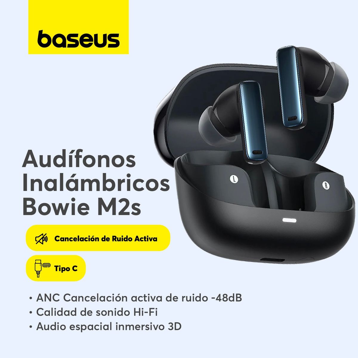BASEUS - Audifono Inalambrico Baseus Bowie M2s Cancelación Ruido Negro