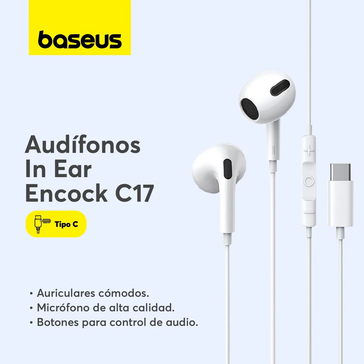 BASEUS - Audifono In-Ear Con Cable Baseus Encok C17 con conector Tipo C Blanco
