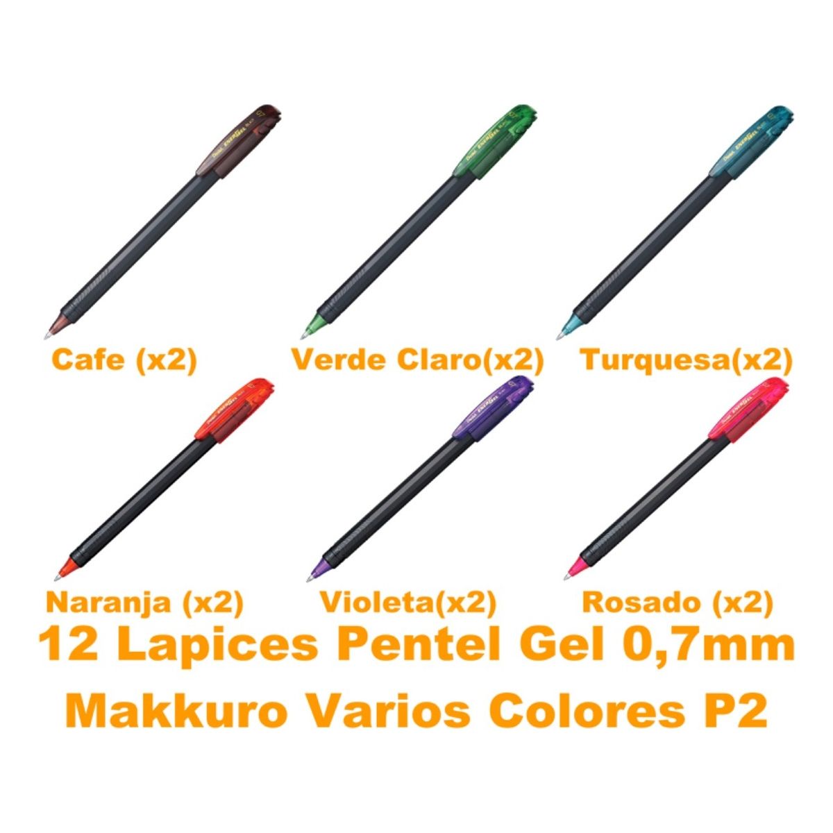 PENTEL - Roller  Lapiz Gel Pentel Makkuro 07mm Color P2 -12un